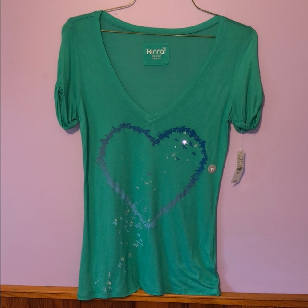Kirra Heart V Neck T Shirt Medium Teal